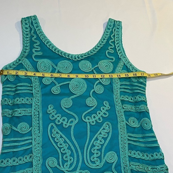 T & W Designs Womens Size L Green Soutache Mesh Overlay Sleeveless Dress - Picture 8 of 13